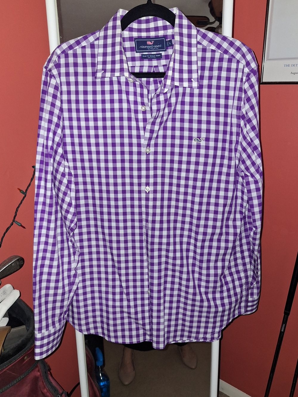 Vineyard Vines  Men's Purple and White Gingham Button-Down Shirt